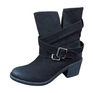 Cathy Jean 640995 Women Ankle Boot Sz 8 Fashion Moto Block Heel Black Faux Suede